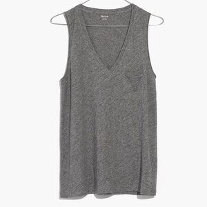 MADEWELL Whisper Cotton Heather Charcoal Grey V-Neck Pocket Tank Top